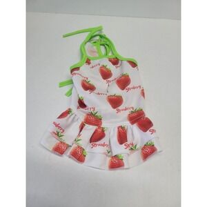 Small Strawberry Print Pet Dress White Mesh Ruffle Summer Dog Cat Outfit S